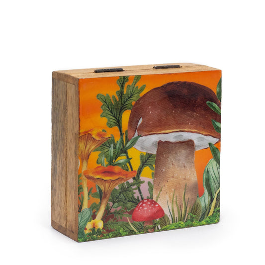 Schmuckbox mit Pilzmotiv aus Mangoholz - Dekorative Aufbewahrung in Kastanienbraun