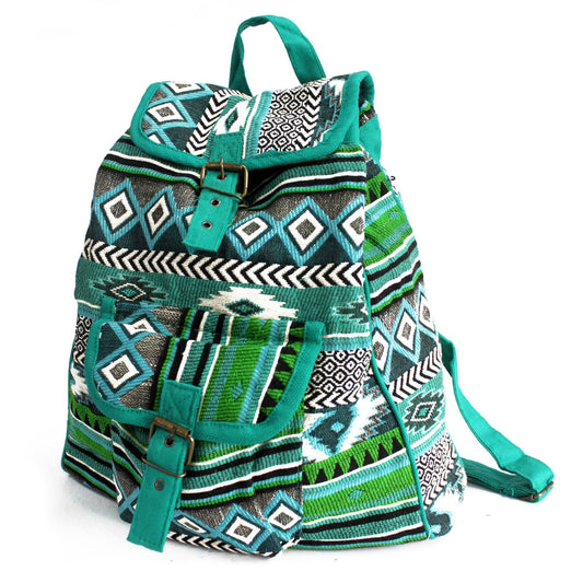 Jacquard-Rucksack in Teal – Handgewebter Begleiter für Städte und Reisen