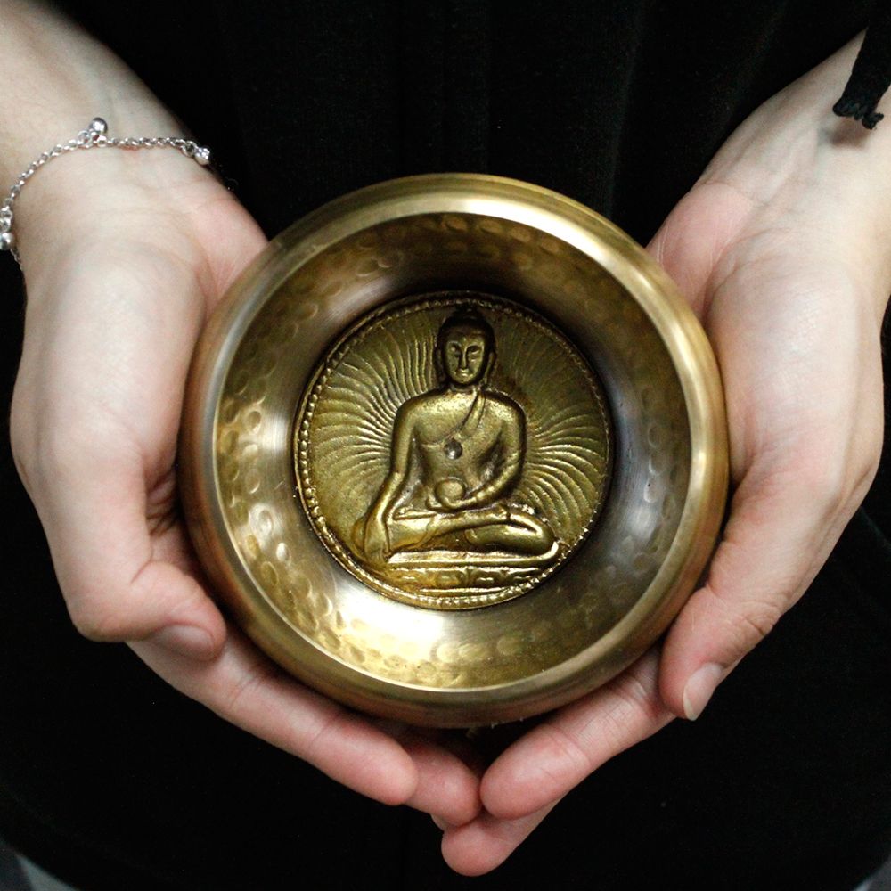 Tibetisches Klangschalen-Set 'Medicine Buddha' – 10 cm in Messing
