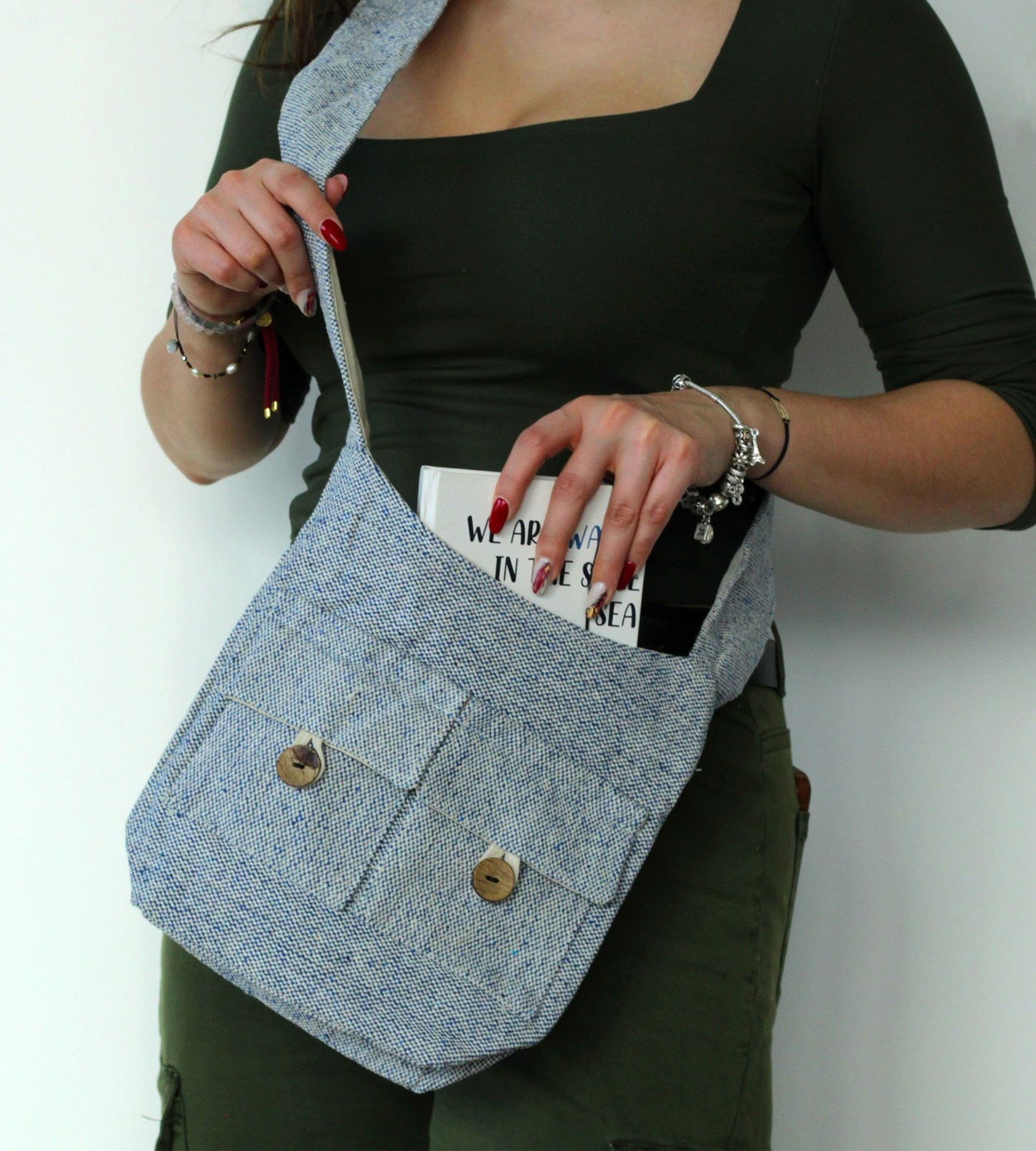 Zweifachtasche in Zartem Lavendel – Medium Baumwolltasche mit praktischen Fächern