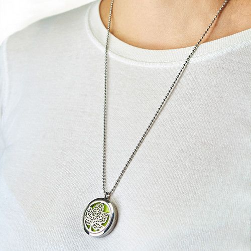 Hamsa Aromatherapie-Anhänger 30mm – Edelstahl Halskette mit 10 farbigen Duftpads