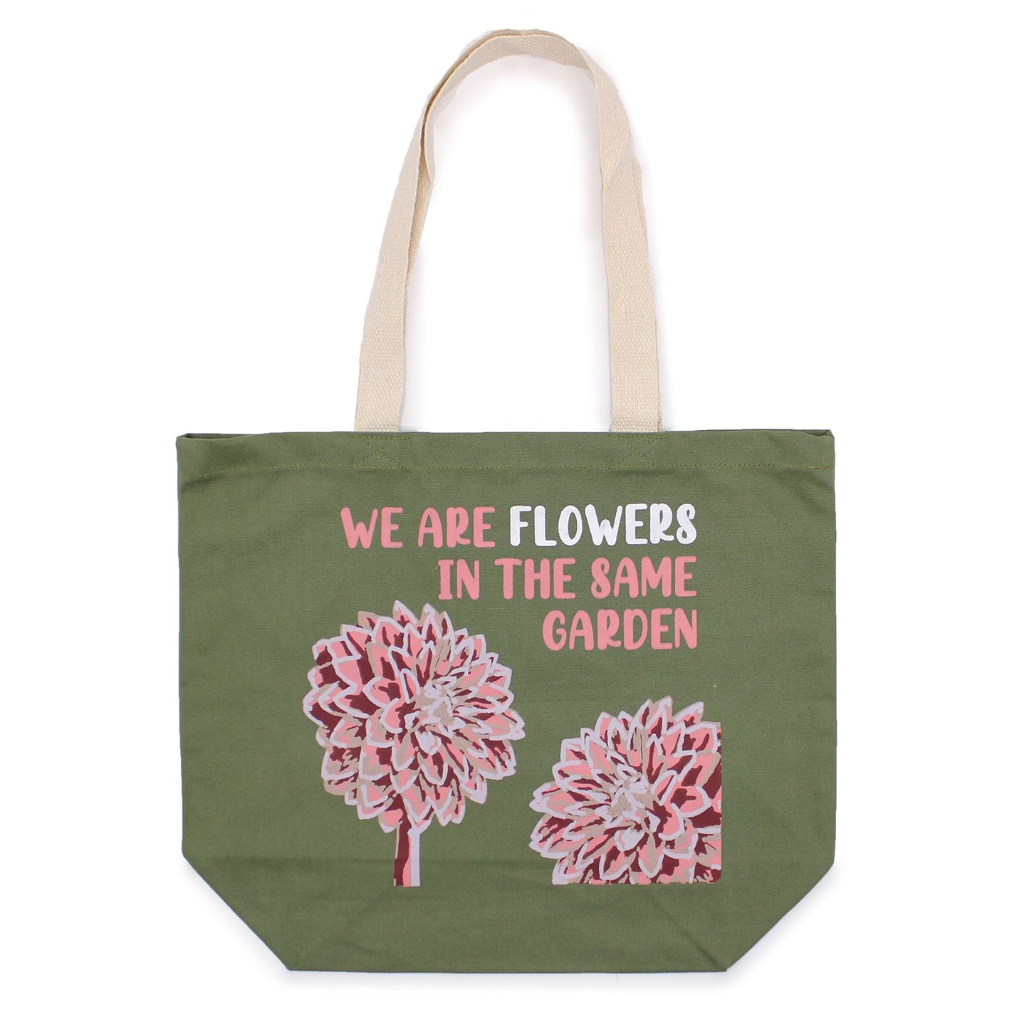 Baumwolltasche 'We are Flowers' – Natürlicher Begleiter in Olive, Rosa und Natur