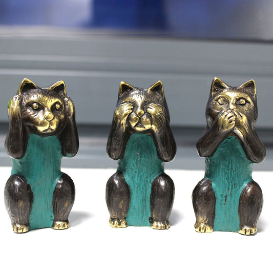 Drei Wächter aus Messing - Katzen-Skulpturen-Set für Harmonie