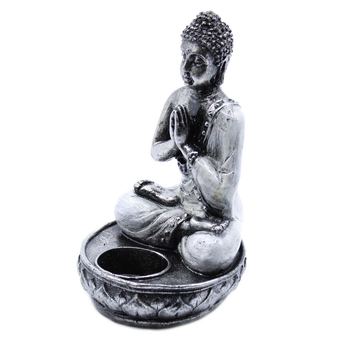 Handbemalte Buddha-Figur als Kerzenhalter in Weiß - Medium Format