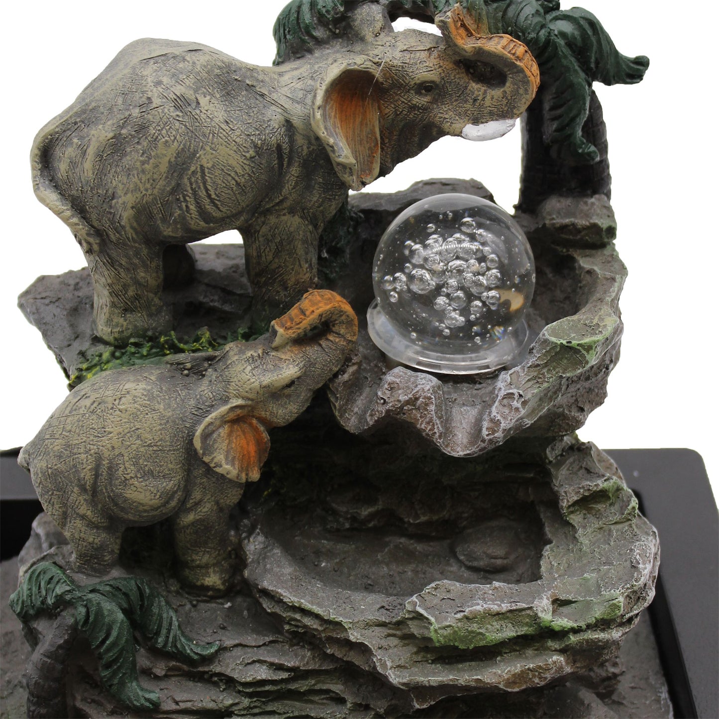 Elefanten-Familie Tischbrunnen mit LED-Beleuchtung – 30 cm Feng-Shui Wasserspiel aus Polyresin