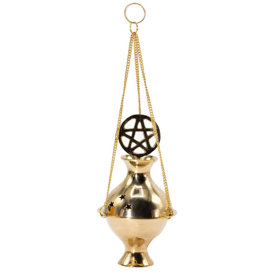 Hängender Messing-Räucherbecher mit Pentagramm-Design – Handgefertigt