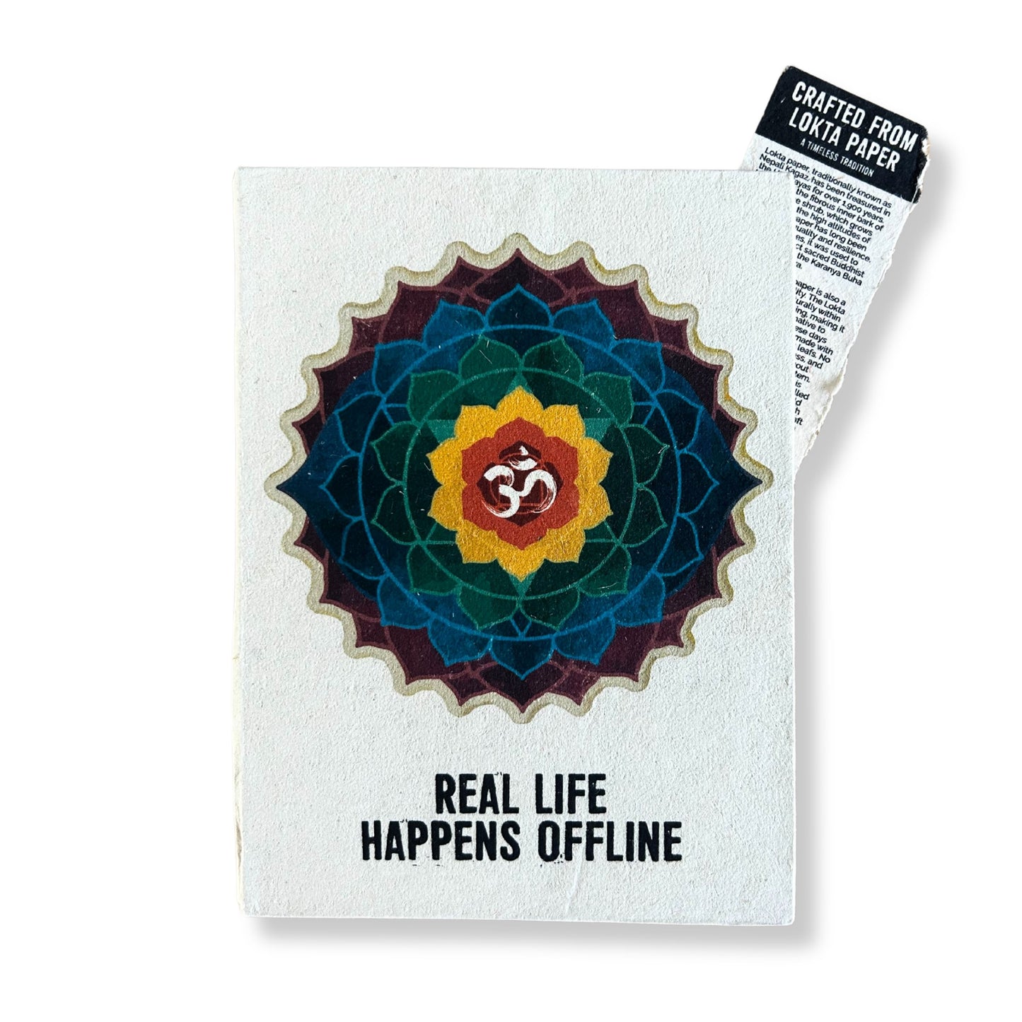 Lokta Notizbuch 'Real Life Happens Offline' – Handgeschöpftes Papier mit Mandala-Cover