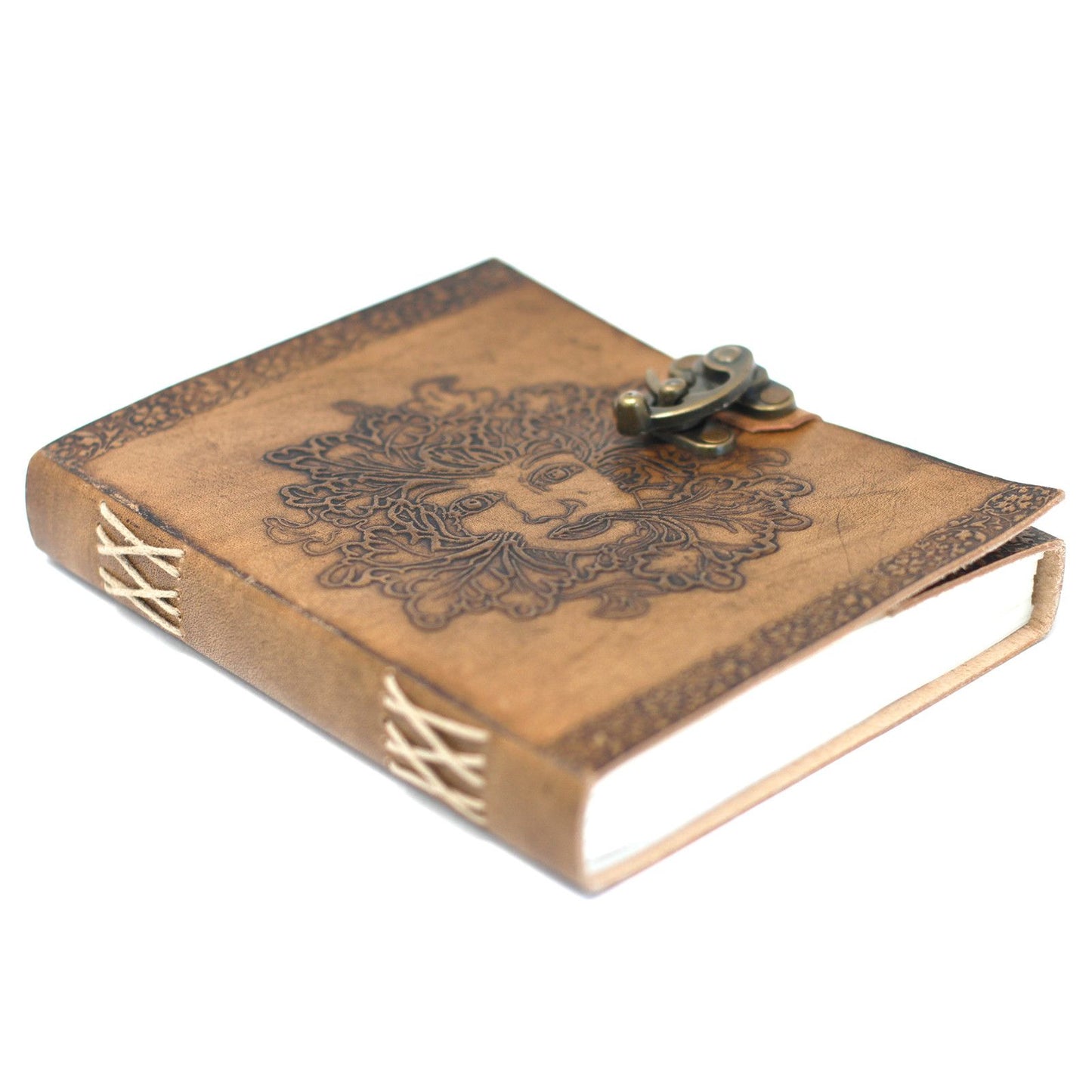 Ledernotizbuch Greenman – Handgefertigtes Skizzenbuch mit Schnallenverschluss (20 x 15 cm)