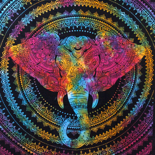 Großformatige Elefantenkopf-Decke und Wandbehang aus Baumwolle – 230 x 200 cm