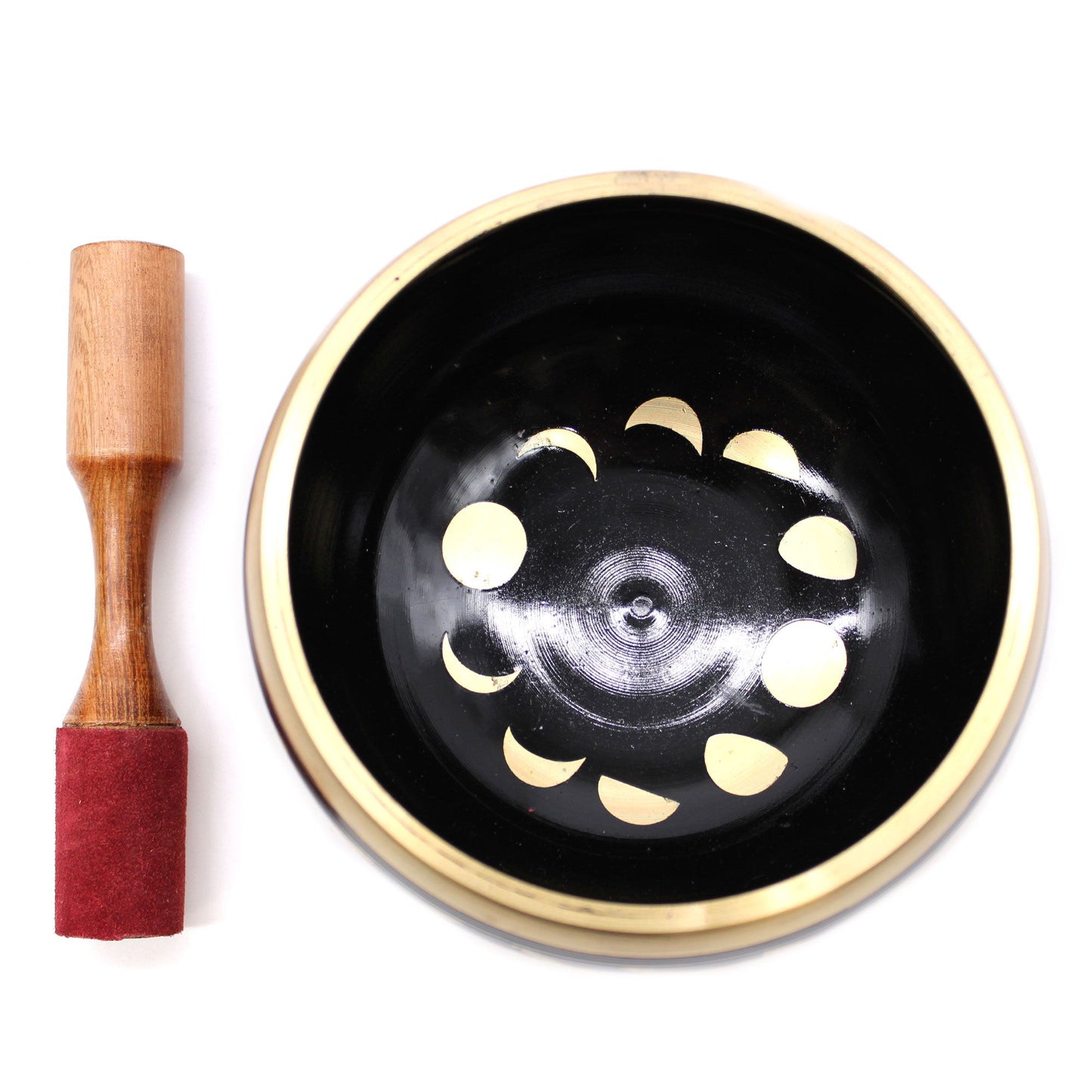 Klangschalen-Set 'Mondphasen' in Schwarz - 14 cm mit Holzauflage