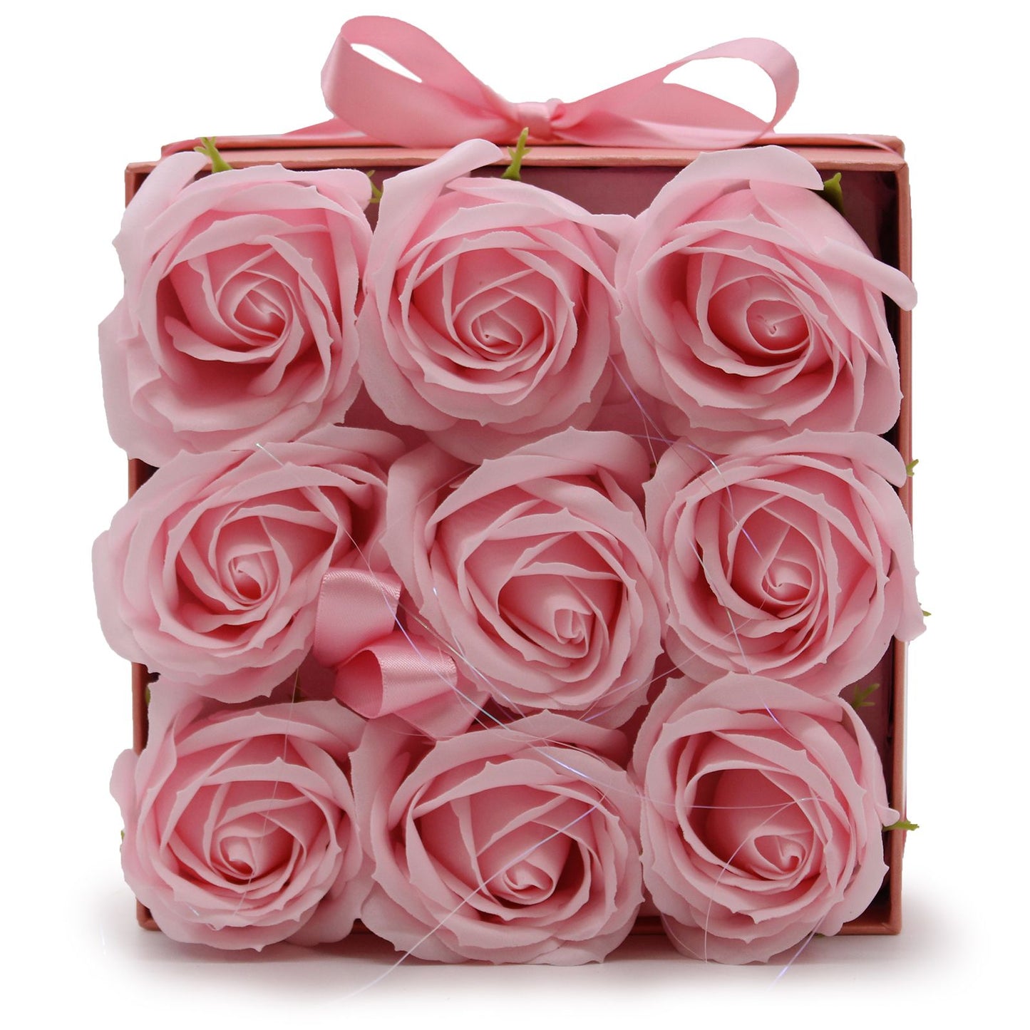 Seifenrosen-Strauß 'Zarte Romantik' - 9 rosa Rosen im Quadrat