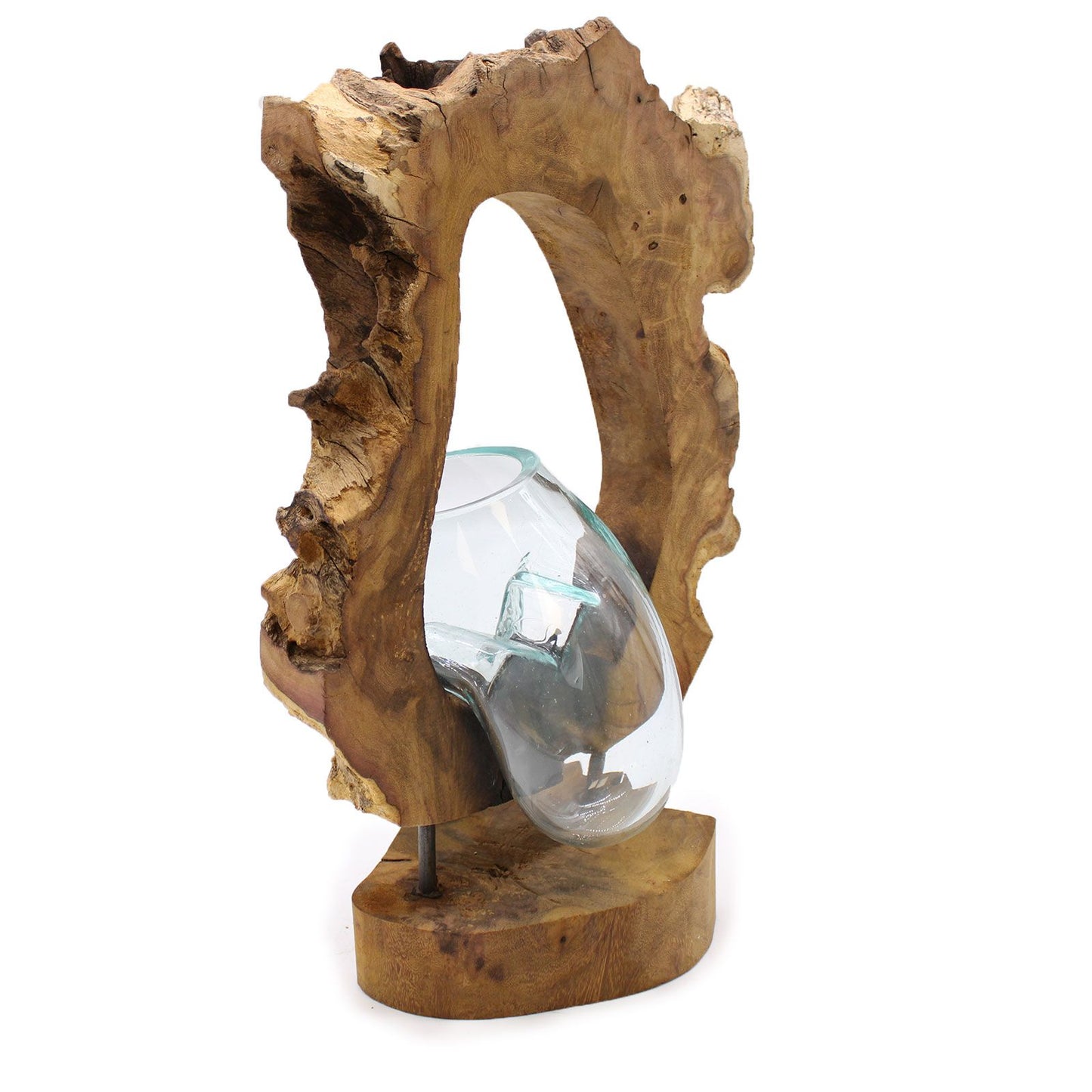 Hängevase aus Schmelzglas auf Wurzelholz - Einzigartiges Natur-Unikat