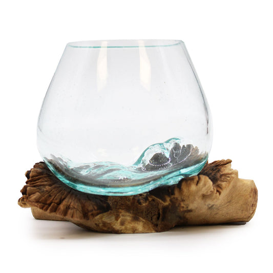 Handgefertigtes Glas-Holz-Kunstwerk aus Bali – Ein Unikat aus recyceltem Glas & Gamalwurzel