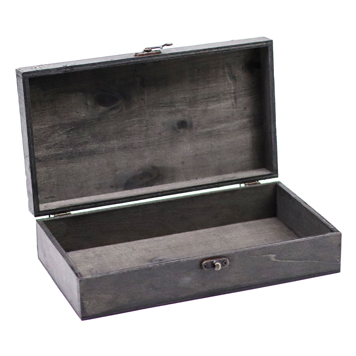 Graue Schatulle im Kolonialstil - Handgefertigte Aufbewahrungsbox mit Metallbeschlägen