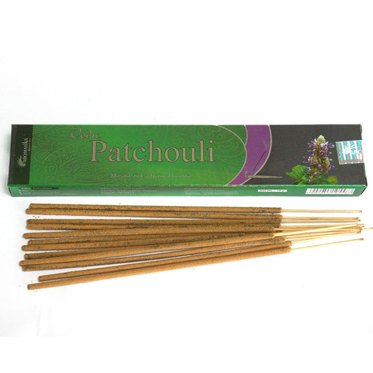 Patchouli Masala Räucherstäbchen – Handgerollt in Jaipur (12 Stück)