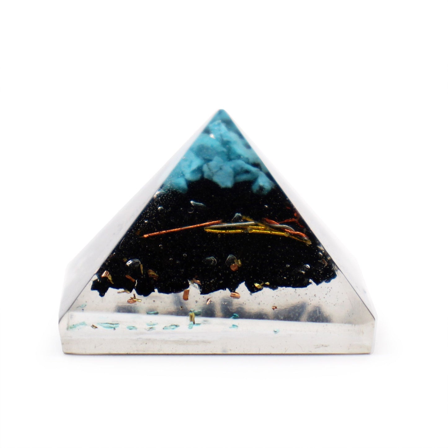Handgefertigte Mini-Orgonit-Pyramide mit Edelsteinchips & Kupfer – 2,5 cm