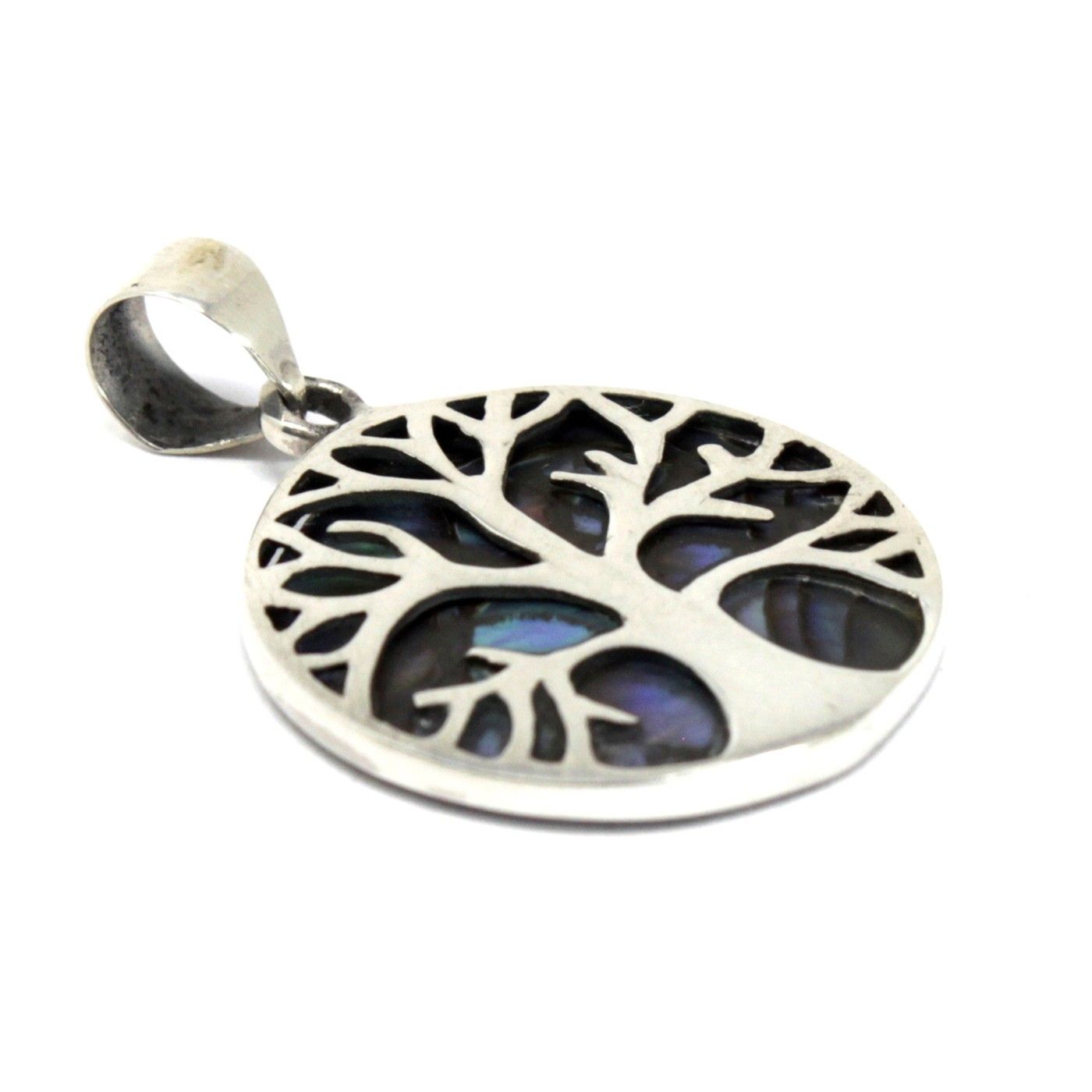 Lebensbaum Medaillon aus Sterling Silber mit Abalone-Einlage – 22mm