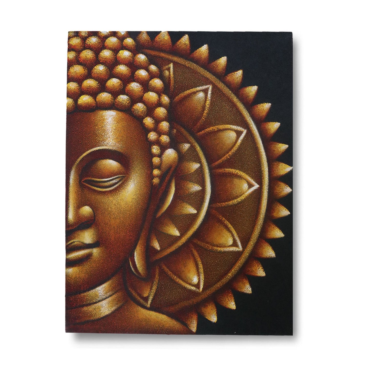 Handgemaltes Buddha Halbmandala auf Leinwand 60x80 cm - Goldakzente