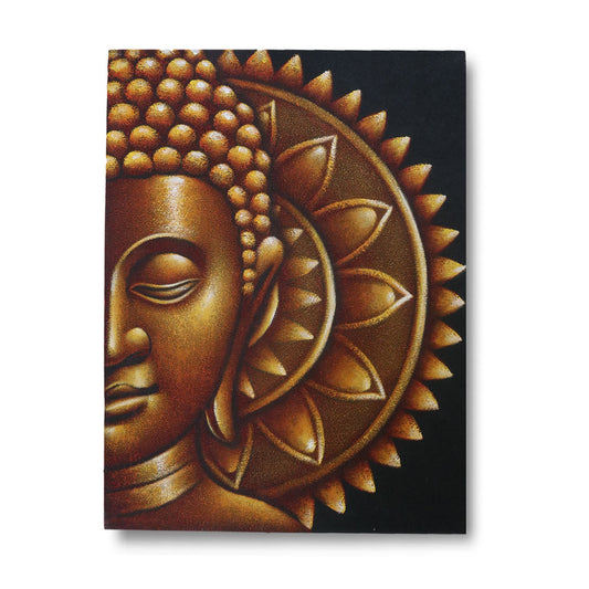 Handgemaltes Buddha Halbmandala auf Leinwand 60x80 cm - Goldakzente