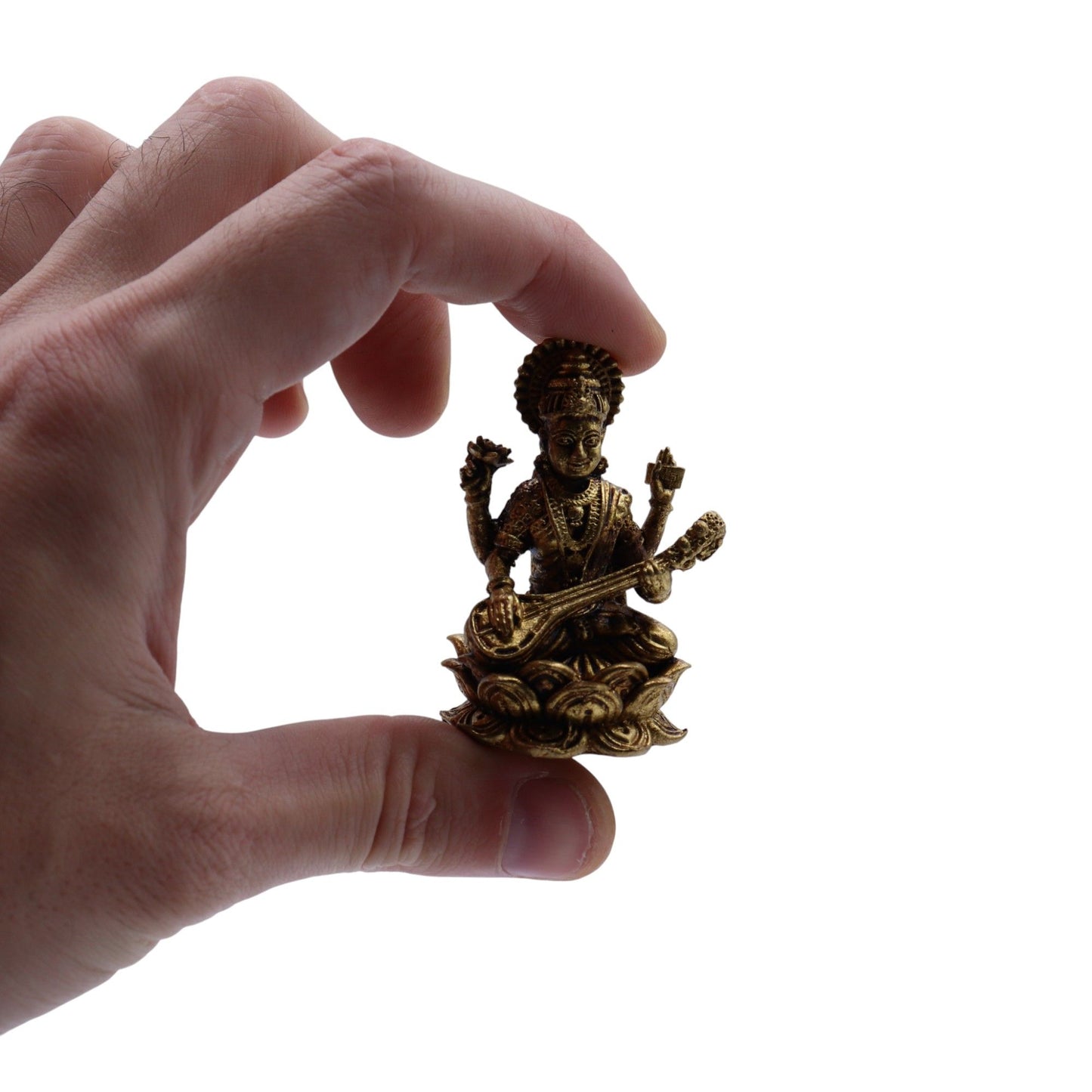 Messing-Miniatur: Göttin Saraswati für Weisheit & Kunst