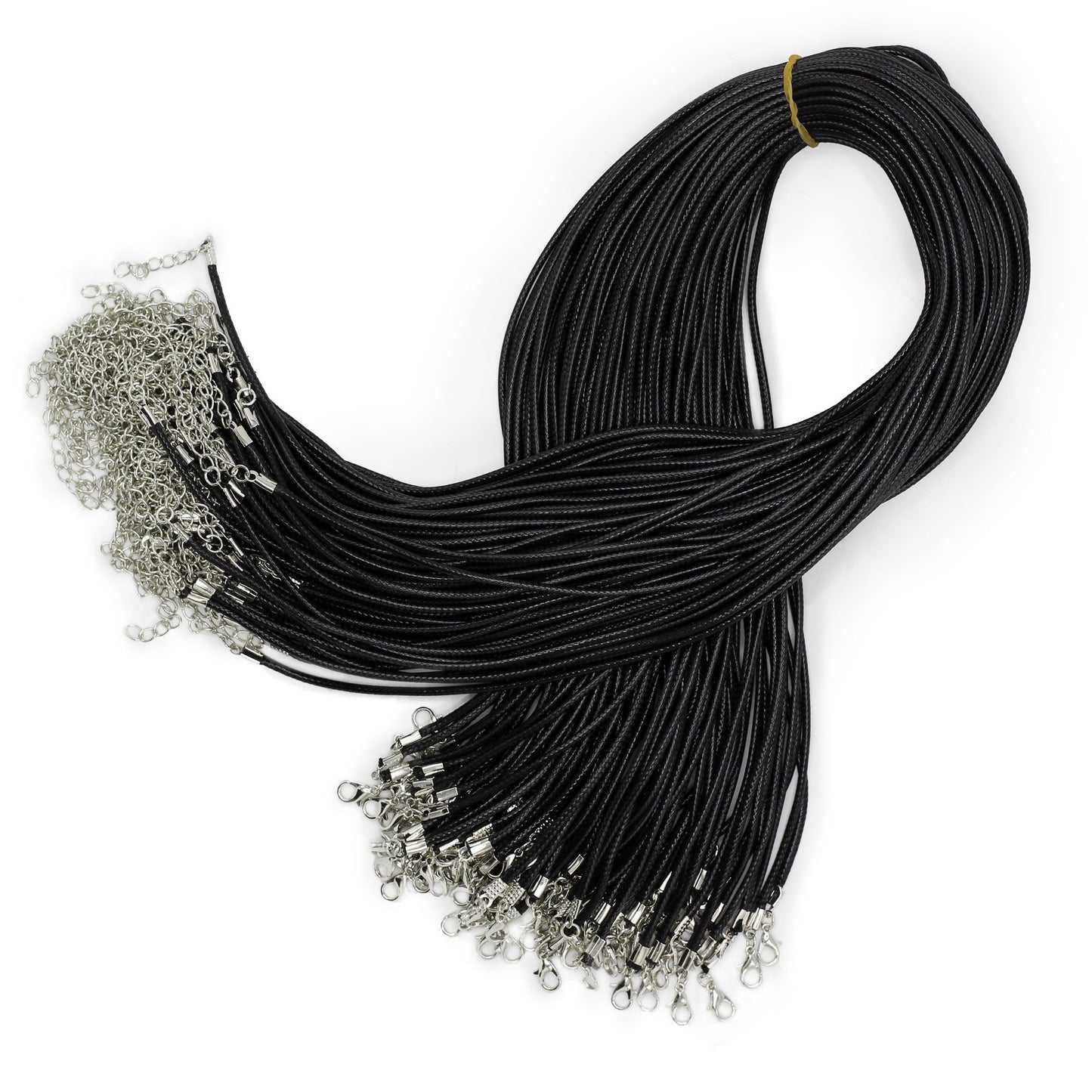 Set mit 101 schwarzen Baumwoll-Anhängerkordeln gewachst – 2mm x 55cm mit Metallclip