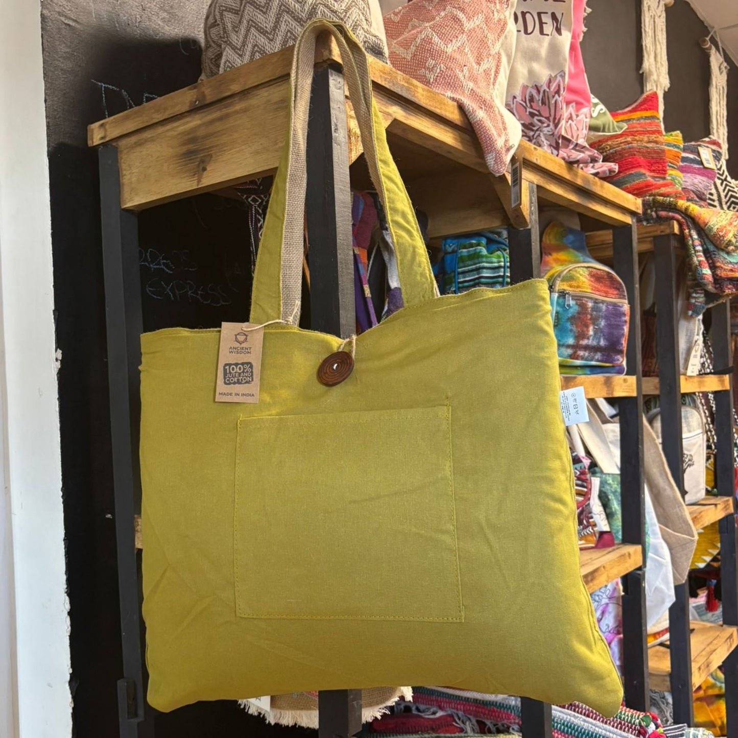 Reversible Shopper aus Jute und Baumwolle - Pistaziengrün & Natur