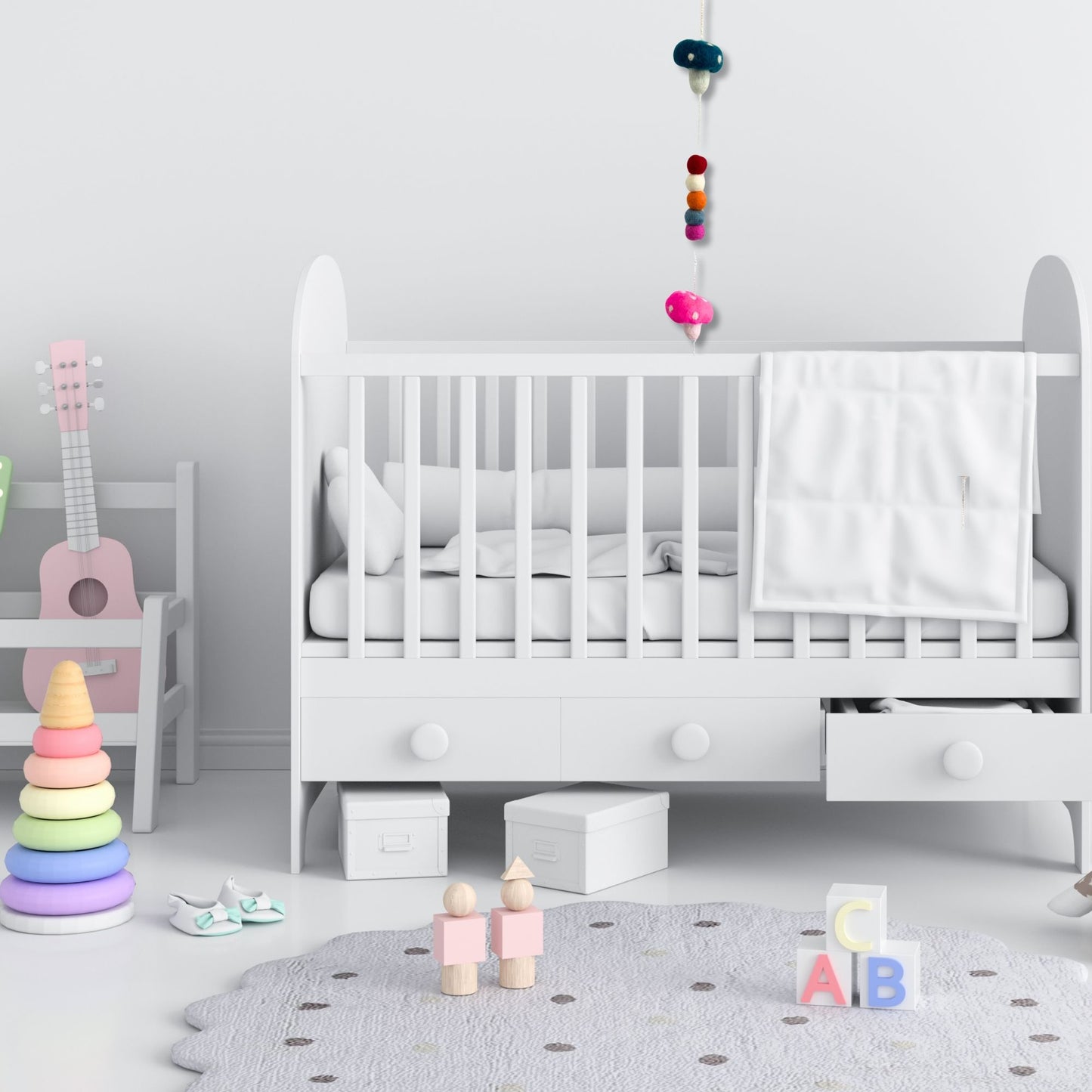 Wandbehang 'Magische Pilze' aus Filz - Handgefertigte Wanddekoration