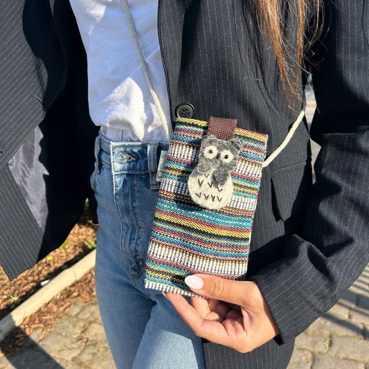 Handytasche mit Filzeule – Baumwoll-Halter mit verstellbarem Gurt