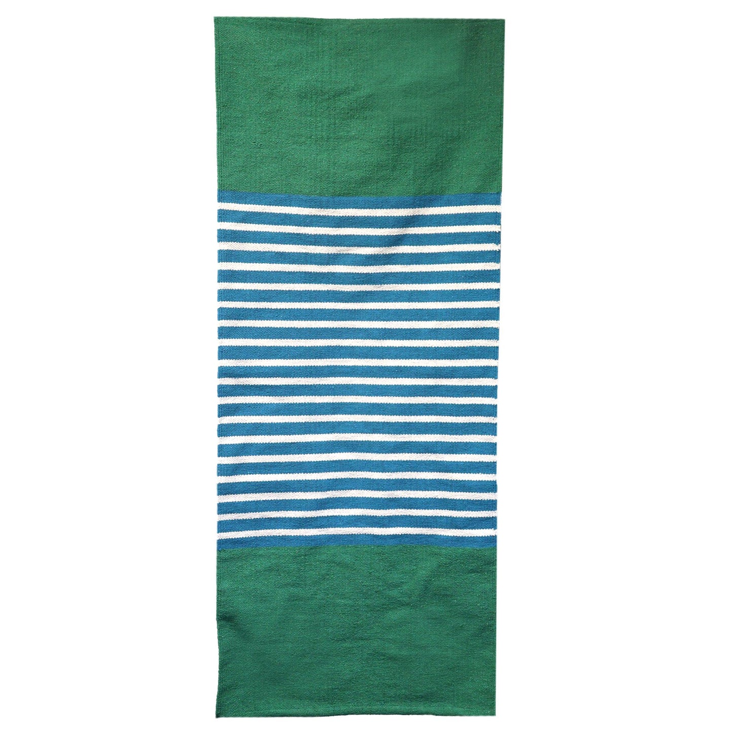 Handgewebter Baumwollteppich in Indigo & Mint - Streifenmuster 170x70 cm