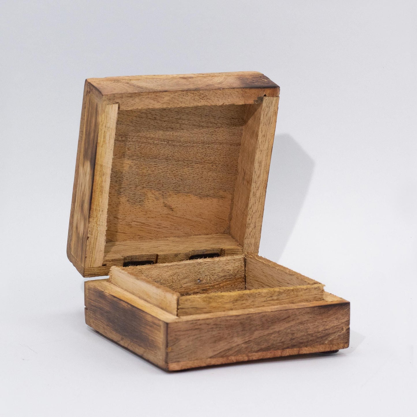 Mangoholz-Box mit Emaille-Dekor | 13,5 x 13,5 x 6 cm | Quadratische Schmuckbox