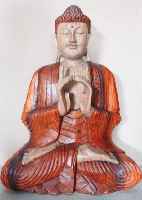 Handgeschnitzte Buddha-Statue aus Suarholz – 60 cm mit zwei Händen