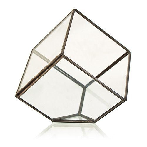 Würfel-Terrarium aus Glas mit Messingfassung – Eckiger Design-Kubus