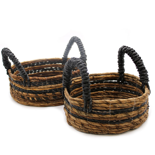 Set aus 2 handgeflochtenen Körben aus Bananenblatt & Raffia | 30x30x25 cm