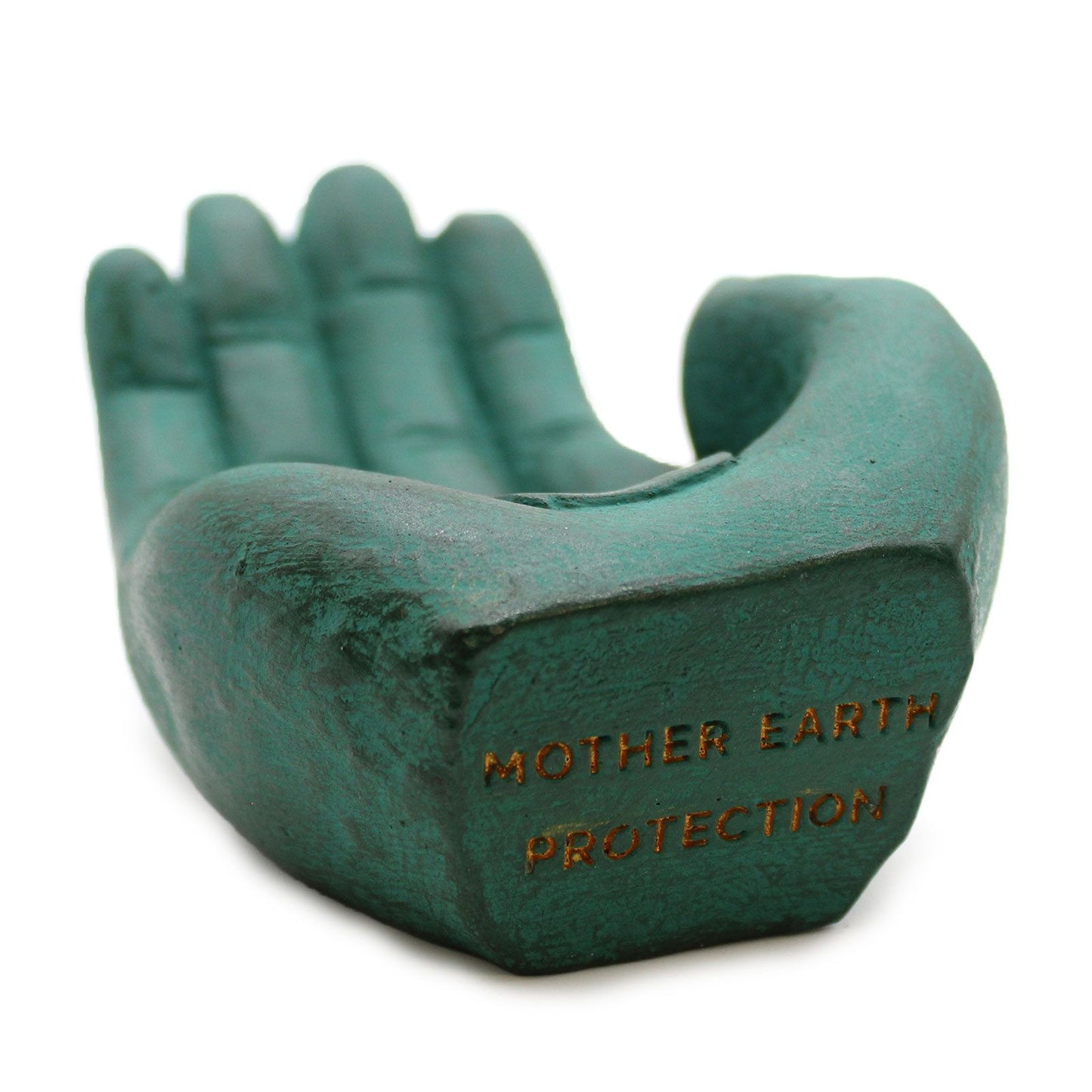 Räucherstäbchenhalter 'Hand & Erdschutz' aus Beton in Grün