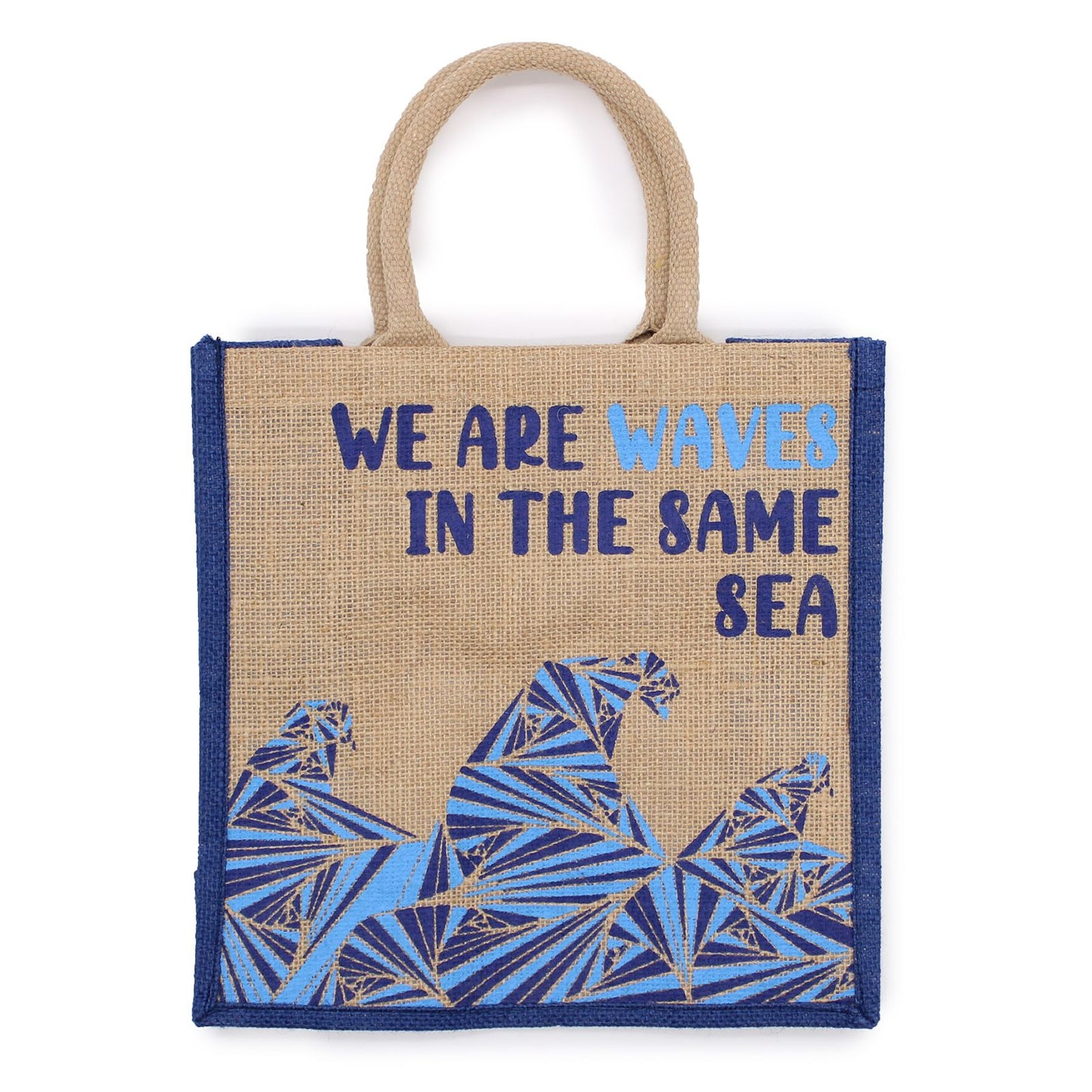 Jute-Tasche 'We are Waves' in Blau – Nachhaltiger Alltagsbegleiter