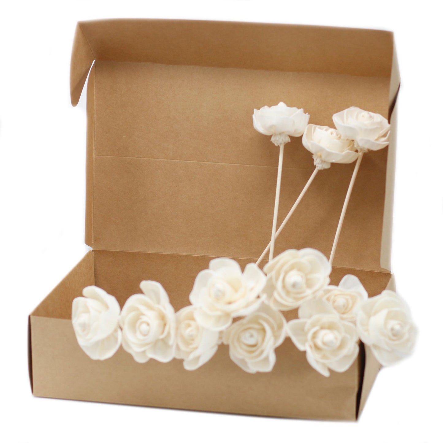 Natürliche Duftblüte Rose aus Solaholz mit Schilfstäbchen