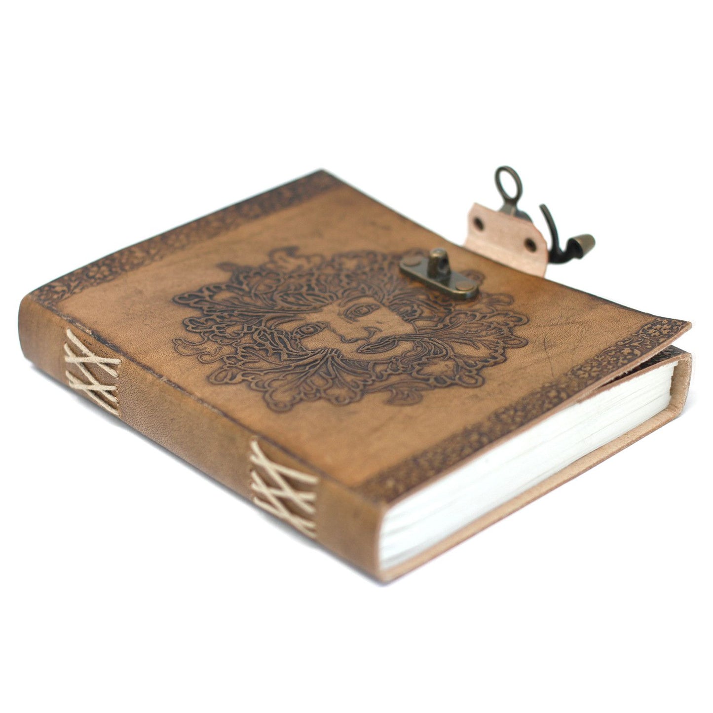Ledernotizbuch Greenman – Handgefertigtes Skizzenbuch mit Schnallenverschluss (20 x 15 cm)