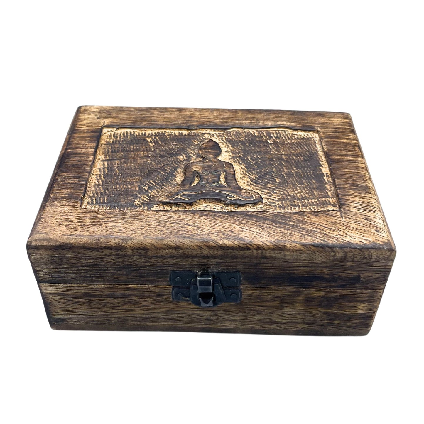 Erinnerungsbox aus Mangoholz mit Buddha-Motiv - 15 x 10 x 6 cm