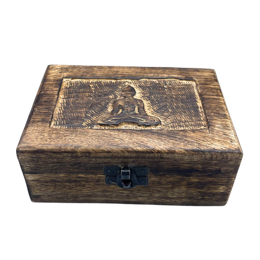 Erinnerungsbox aus Mangoholz mit Buddha-Motiv - 15 x 10 x 6 cm