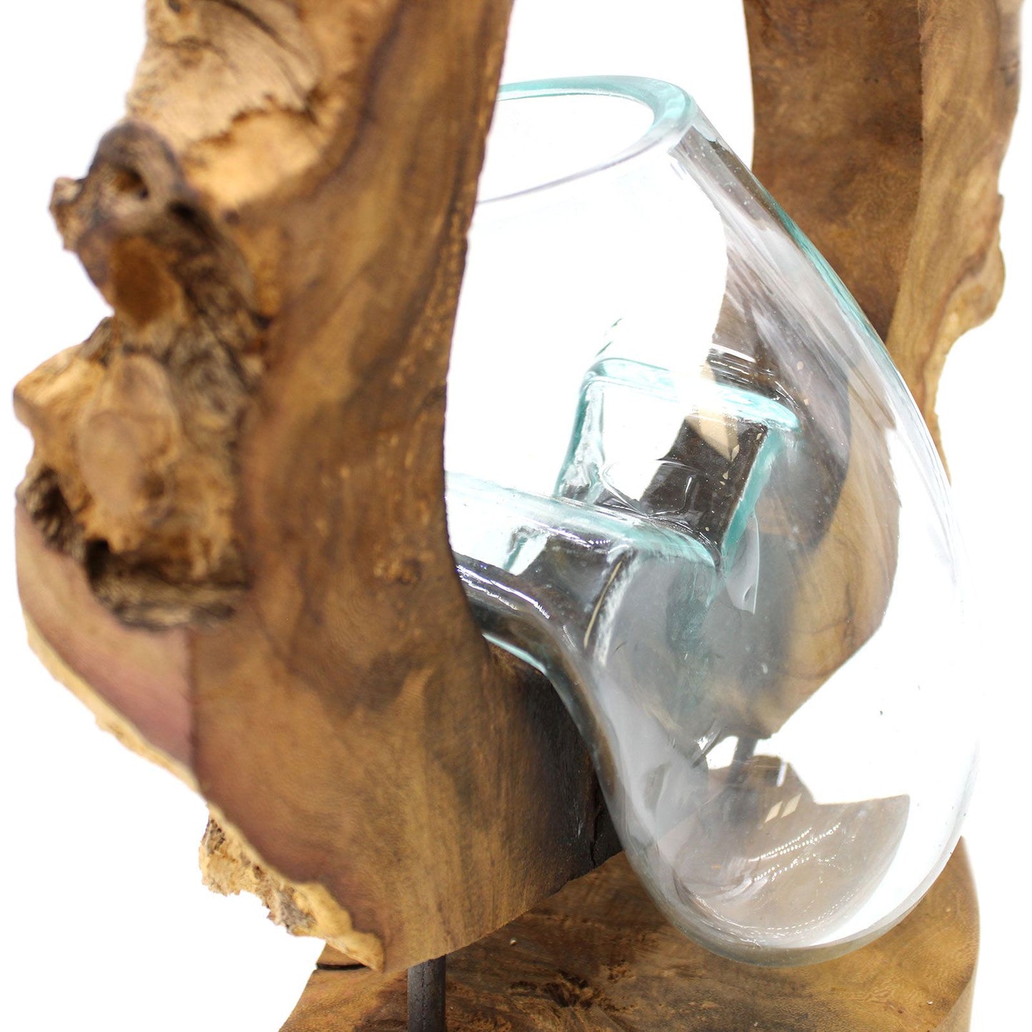 Hängevase aus Schmelzglas auf Wurzelholz - Einzigartiges Natur-Unikat