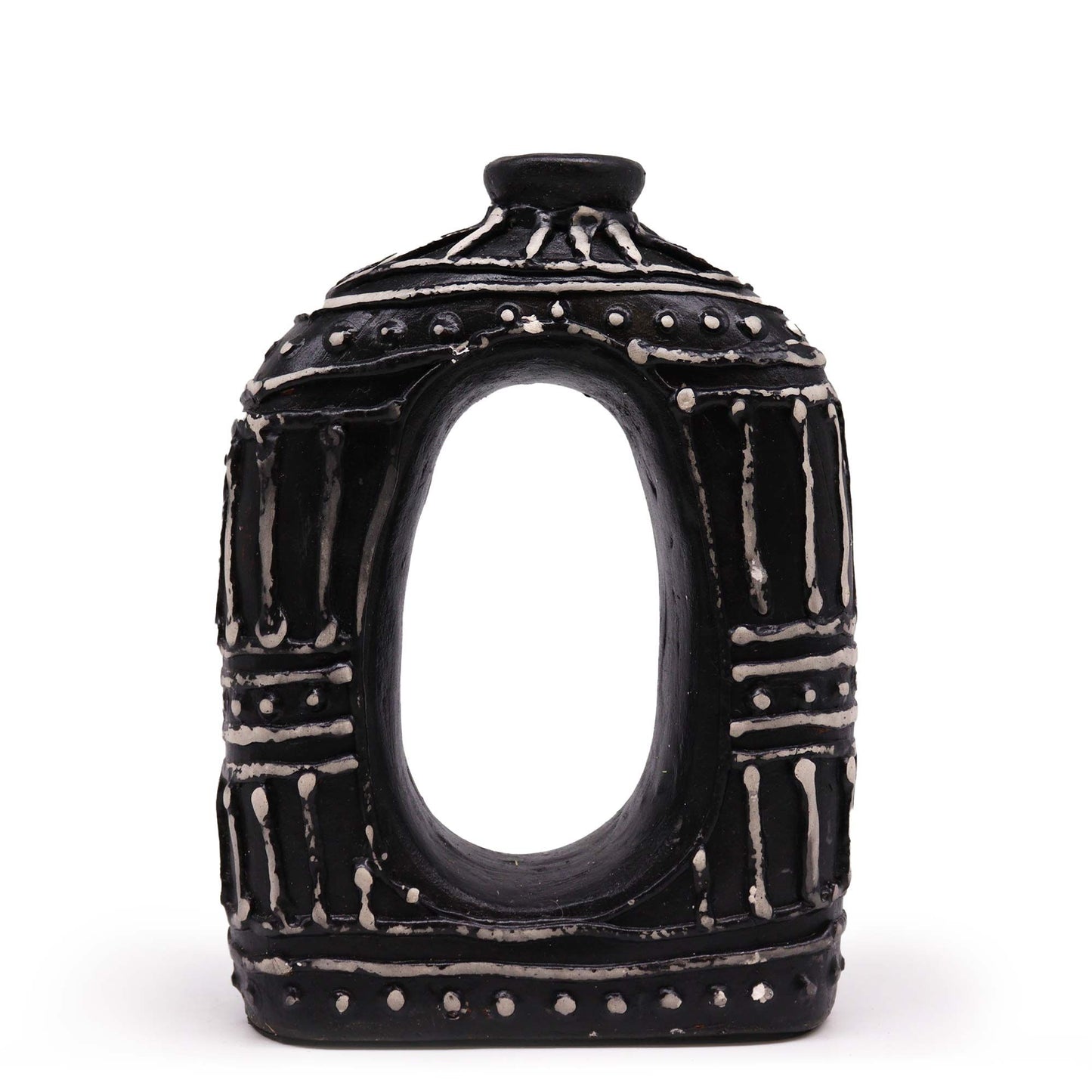 Handbemalte Terrakotta-Vase in Schokoladenbraun, Ovales Donut-Design 23cm
