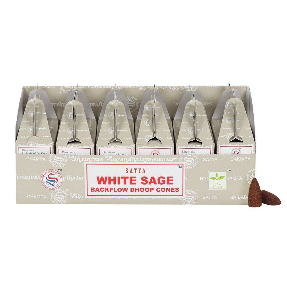 Satya White Sage Räucherkegel für Rückfluss-Effekt (24 Stück)