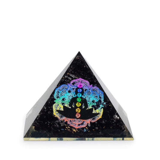 Orgonit-Pyramide 'Chakra Buddha' mit schwarzem Turmalin - Energie & Balance