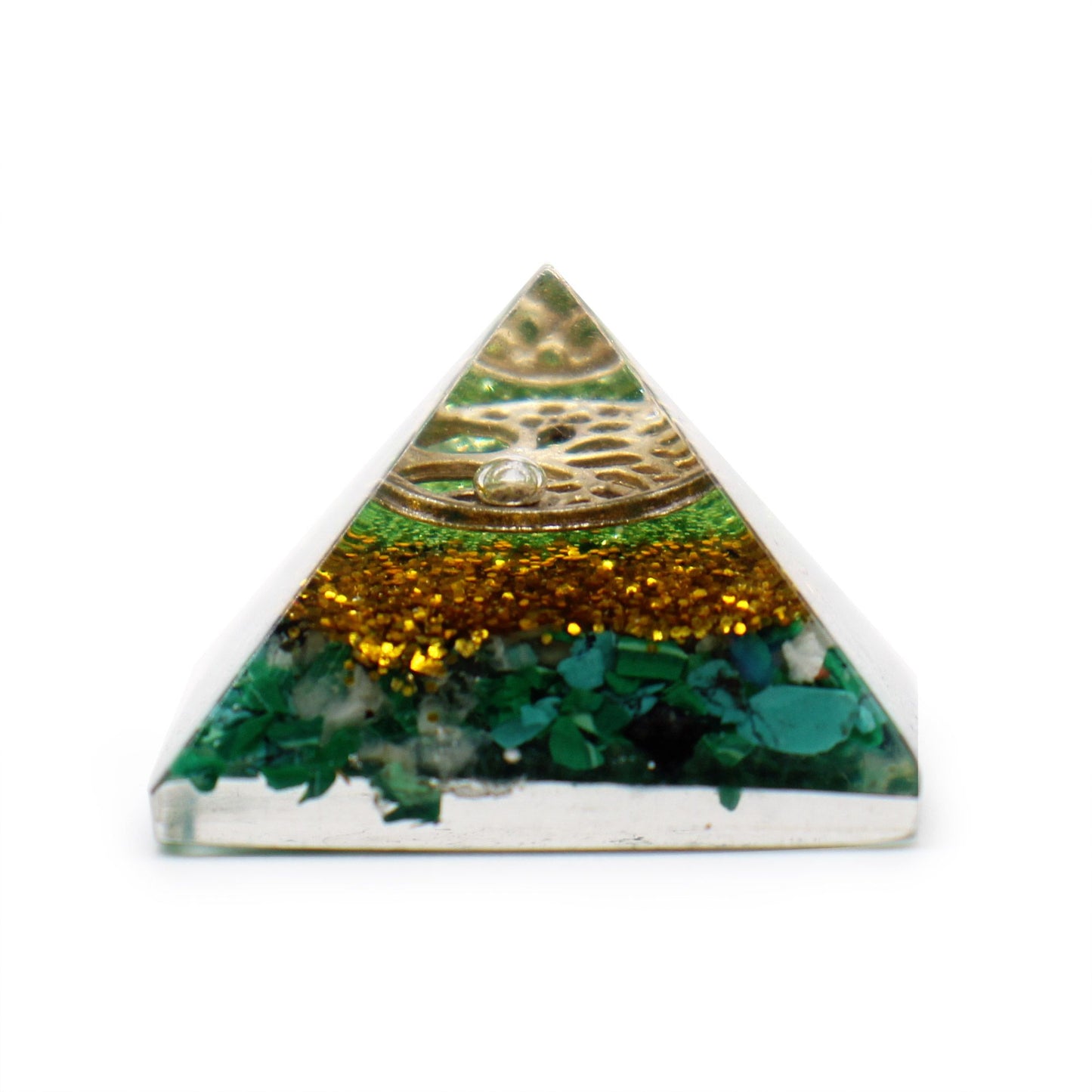 Handgefertigte Mini-Orgonit-Pyramide mit Edelsteinchips & Kupfer – 2,5 cm
