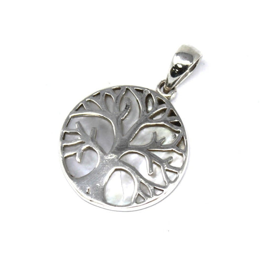 Lebensbaum Medaillon aus Sterling Silber 925 mit Perlmutt - 22 mm