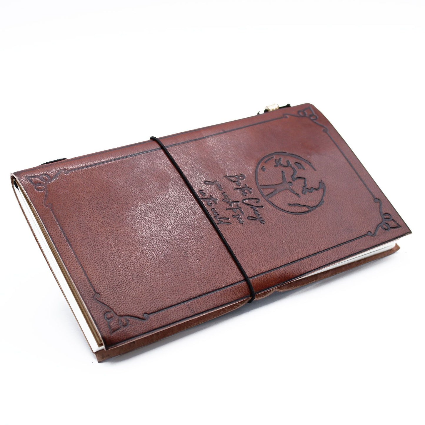 Leder-Notizbuch 'Be the Change' - Handgefertigt in Vintage-Braun (80 Seiten)