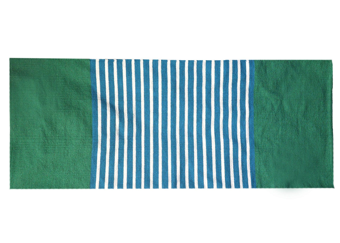 Handgewebter Baumwollteppich in Indigo & Mint - Streifenmuster 170x70 cm