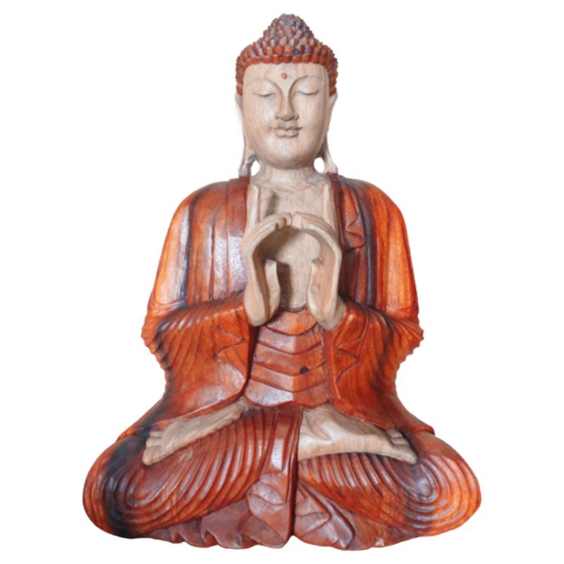 Handgeschnitzte Buddha-Statue aus Suarholz – 60 cm mit zwei Händen