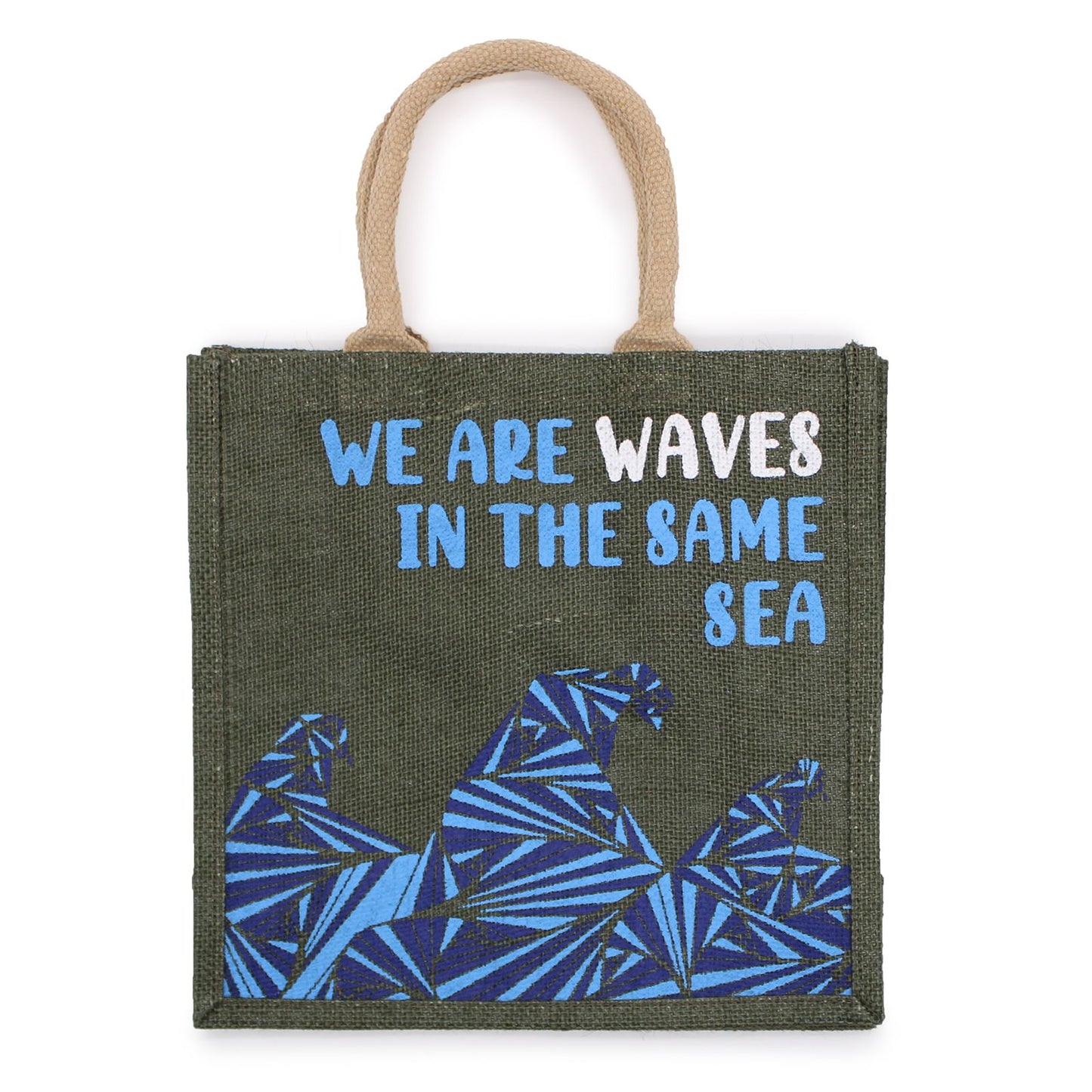 Jute-Tasche 'We are Waves' in Blau – Nachhaltiger Alltagsbegleiter