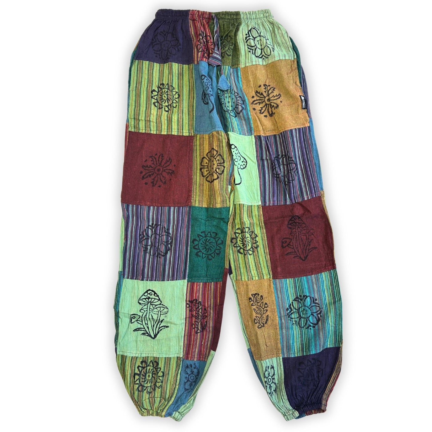 Mushroom Pants – Handgefertigte Hosen mit Pilz-Blockdruck in Naturgrün